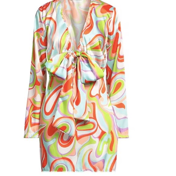 HaveOne Mod spring/summer silky minidress w/ tie neck new with tags NWT Italian - Picture 3 of 4